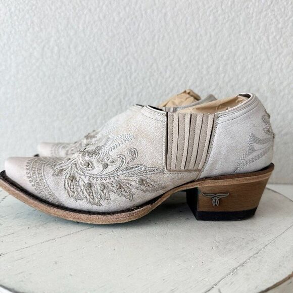 NEW Lane Santorini Bootie Womens 5 White Rhinestones Cowgirl Wedding Boots Mule - Picture 4 of 11